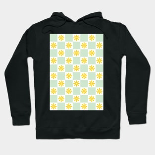 Retro Yellow, Green Checkered Floral Pattern Hoodie